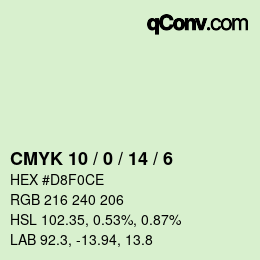 カラーコード: CMYK 10 / 0 / 14 / 6 | qconv.com