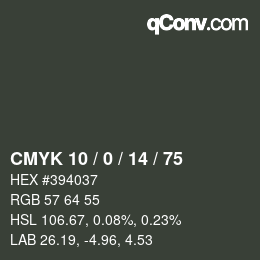 Color code: CMYK 10 / 0 / 14 / 75 | qconv.com