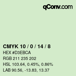 カラーコード: CMYK 10 / 0 / 14 / 8 | qconv.com