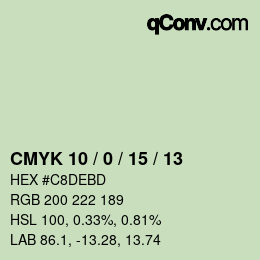 カラーコード: CMYK 10 / 0 / 15 / 13 | qconv.com