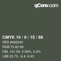 Color code: CMYK 10 / 0 / 15 / 68 | qconv.com