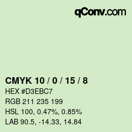 カラーコード: CMYK 10 / 0 / 15 / 8 | qconv.com