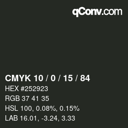 Color code: CMYK 10 / 0 / 15 / 84 | qconv.com