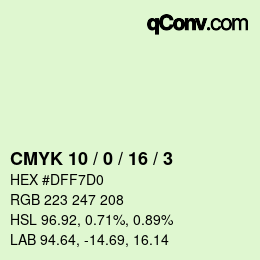 颜色代码: CMYK 10 / 0 / 16 / 3 | qconv.com