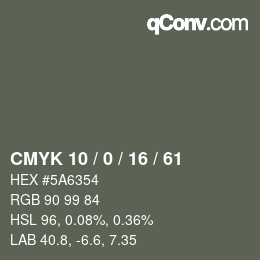 Color code: CMYK 10 / 0 / 16 / 61 | qconv.com