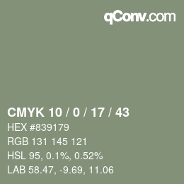 颜色代码: CMYK 10 / 0 / 17 / 43 | qconv.com