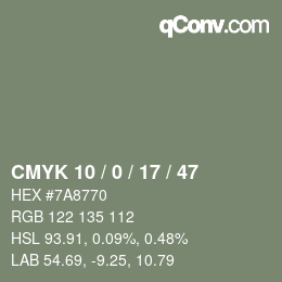 Código de color: CMYK 10 / 0 / 17 / 47 | qconv.com