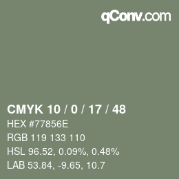 颜色代码: CMYK 10 / 0 / 17 / 48 | qconv.com