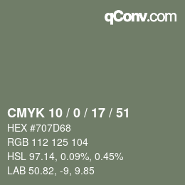 颜色代码: CMYK 10 / 0 / 17 / 51 | qconv.com
