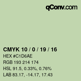 Farbcode: CMYK 10 / 0 / 19 / 16 | qconv.com