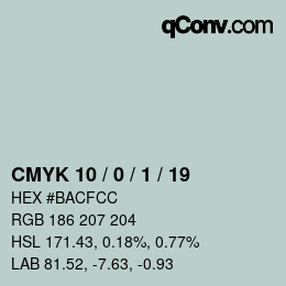 颜色代码: CMYK 10 / 0 / 1 / 19 | qconv.com