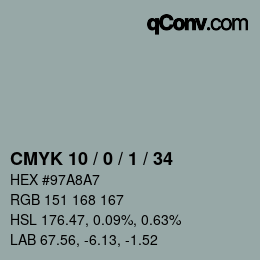 カラーコード: CMYK 10 / 0 / 1 / 34 | qconv.com