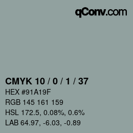 Color code: CMYK 10 / 0 / 1 / 37 | qconv.com