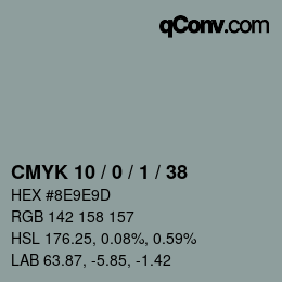 カラーコード: CMYK 10 / 0 / 1 / 38 | qconv.com