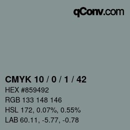 カラーコード: CMYK 10 / 0 / 1 / 42 | qconv.com