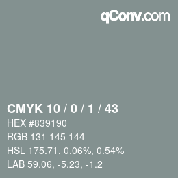 颜色代码: CMYK 10 / 0 / 1 / 43 | qconv.com