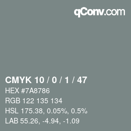 颜色代码: CMYK 10 / 0 / 1 / 47 | qconv.com