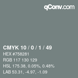 Color code: CMYK 10 / 0 / 1 / 49 | qconv.com