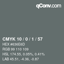 Farbcode: CMYK 10 / 0 / 1 / 57 | qconv.com