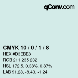 Farbcode: CMYK 10 / 0 / 1 / 8 | qconv.com