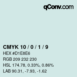 カラーコード: CMYK 10 / 0 / 1 / 9 | qconv.com