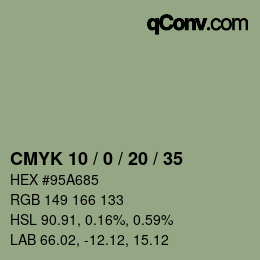 颜色代码: CMYK 10 / 0 / 20 / 35 | qconv.com