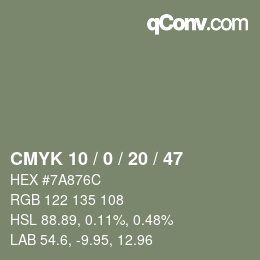 Color code: CMYK 10 / 0 / 20 / 47 | qconv.com