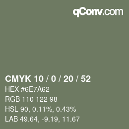 Color code: CMYK 10 / 0 / 20 / 52 | qconv.com