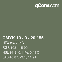 Color code: CMYK 10 / 0 / 20 / 55 | qconv.com