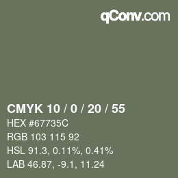 カラーコード: CMYK 10 / 0 / 20 / 55 | qconv.com