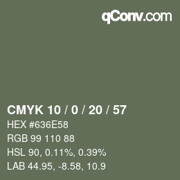 カラーコード: CMYK 10 / 0 / 20 / 57 | qconv.com