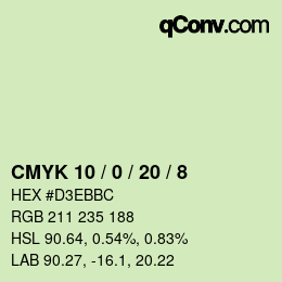 カラーコード: CMYK 10 / 0 / 20 / 8 | qconv.com