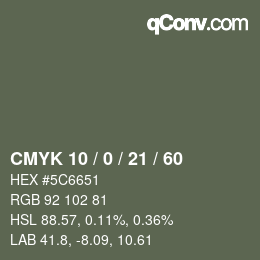Color code: CMYK 10 / 0 / 21 / 60 | qconv.com