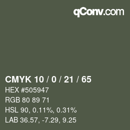 Farbcode: CMYK 10 / 0 / 21 / 65 | qconv.com