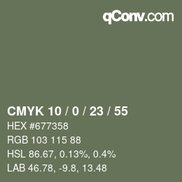 Color code: CMYK 10 / 0 / 23 / 55 | qconv.com