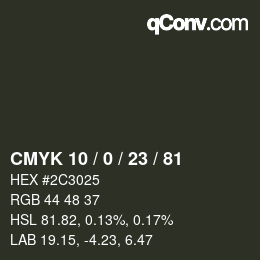 Color code: CMYK 10 / 0 / 23 / 81 | qconv.com