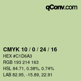 カラーコード: CMYK 10 / 0 / 24 / 16 | qconv.com