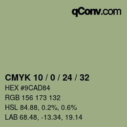 カラーコード: CMYK 10 / 0 / 24 / 32 | qconv.com