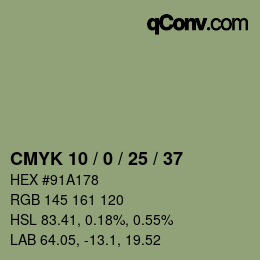 颜色代码: CMYK 10 / 0 / 25 / 37 | qconv.com