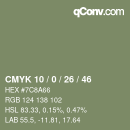 Color code: CMYK 10 / 0 / 26 / 46 | qconv.com