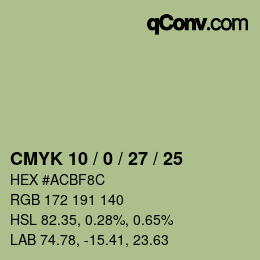 Farbcode: CMYK 10 / 0 / 27 / 25 | qconv.com