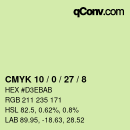颜色代码: CMYK 10 / 0 / 27 / 8 | qconv.com