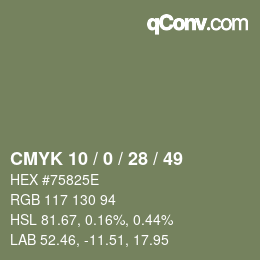 Code couleur: CMYK 10 / 0 / 28 / 49 | qconv.com