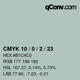 カラーコード: CMYK 10 / 0 / 2 / 23 | qconv.com