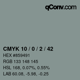 颜色代码: CMYK 10 / 0 / 2 / 42 | qconv.com