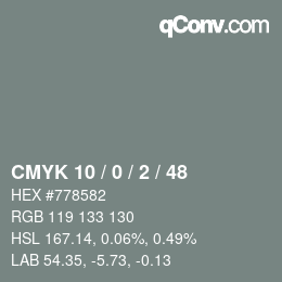 カラーコード: CMYK 10 / 0 / 2 / 48 | qconv.com