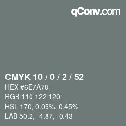 Color code: CMYK 10 / 0 / 2 / 52 | qconv.com