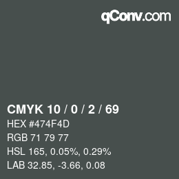 Color code: CMYK 10 / 0 / 2 / 69 | qconv.com