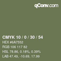 Farbcode: CMYK 10 / 0 / 30 / 54 | qconv.com