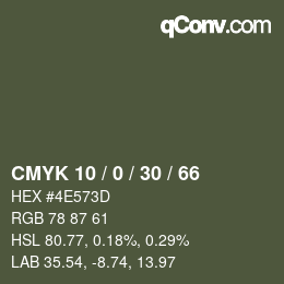 Color code: CMYK 10 / 0 / 30 / 66 | qconv.com